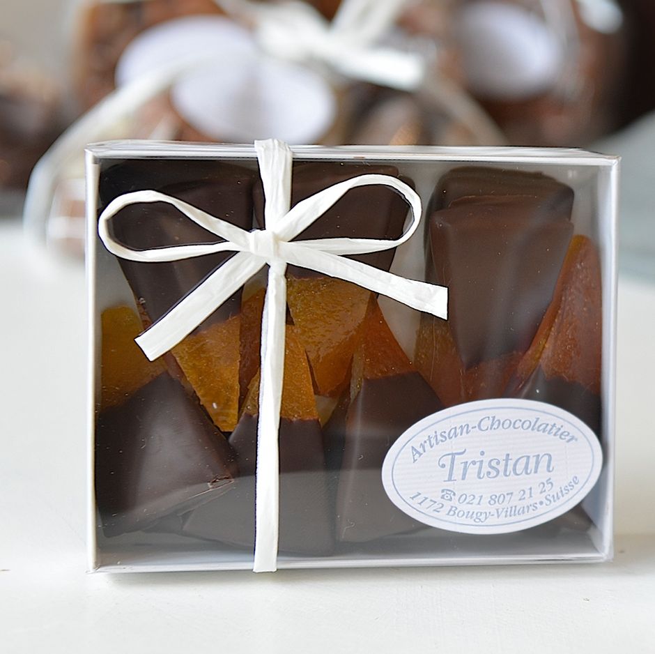 Boite Oranges confites Sicile Chocolat noir 54% Tristan Chocolatier Suisse