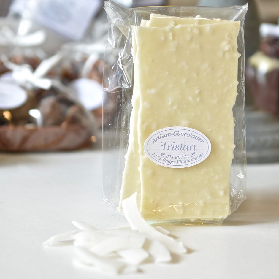 Feuillantine Chocolat blanc Noix de coco Tristan Chocolatier Suisse
