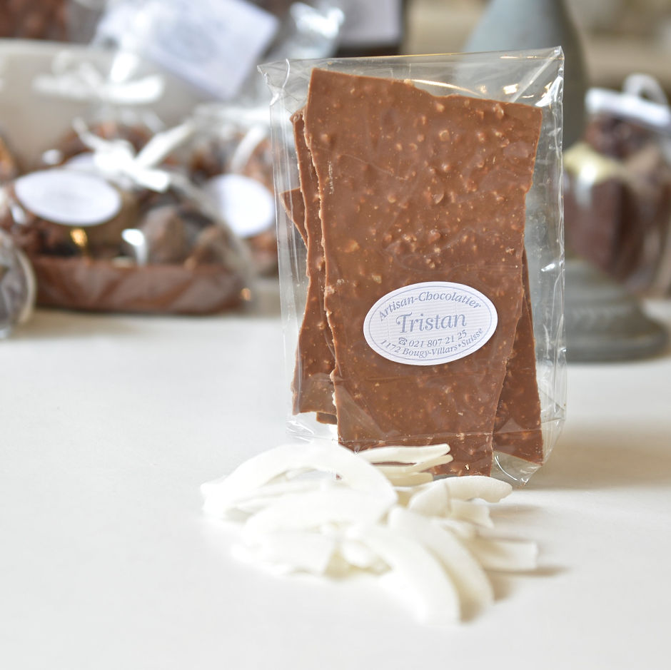 Feuillantine Chocolat lait Noix de coco Tristan Chocolatier Suisse