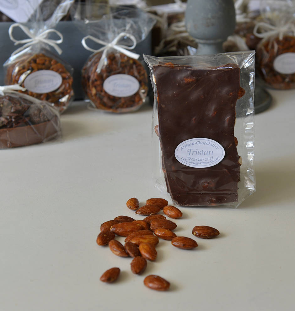 Plaque amande 54% cacao Tristan Chocolatier Suisse