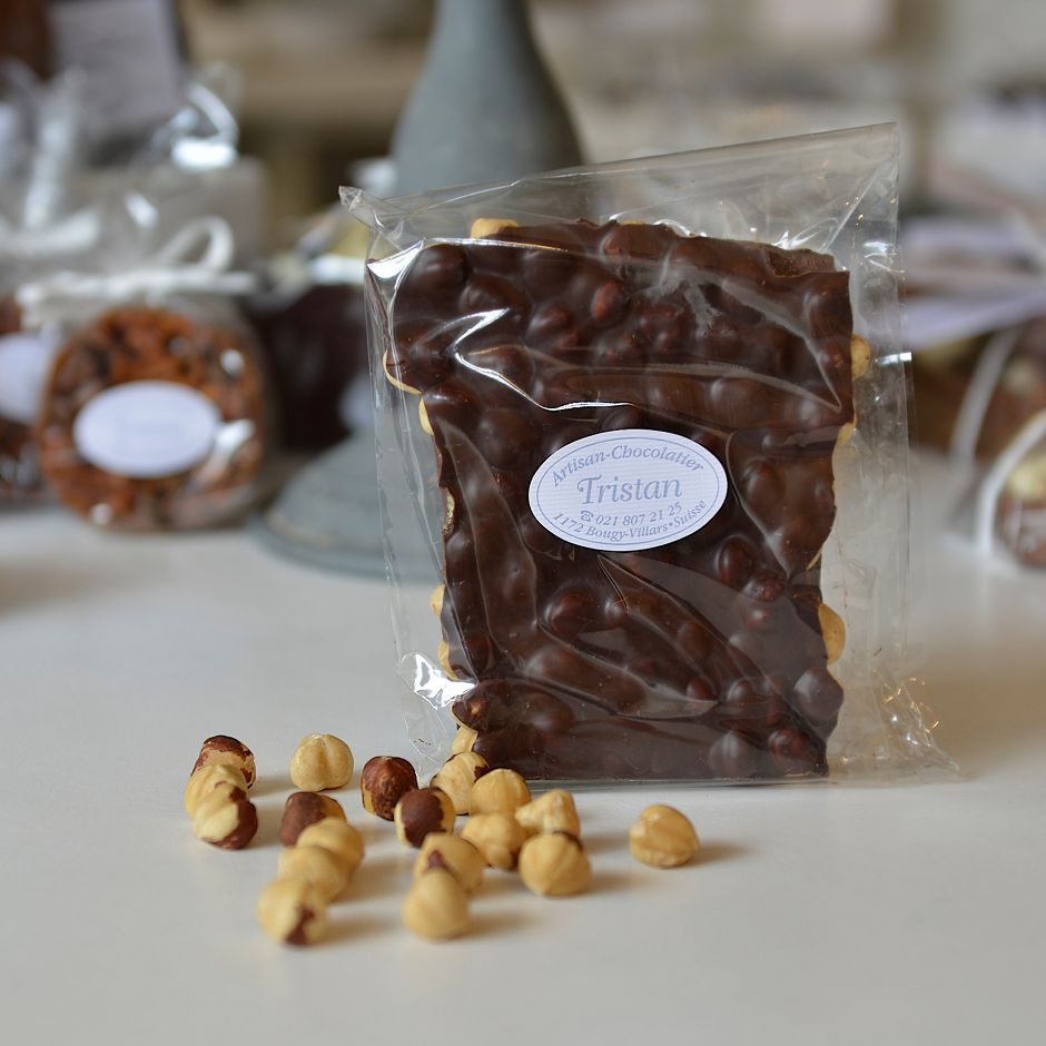 Plaque noir 65% Noisette Tristan Chocolatier Suisse