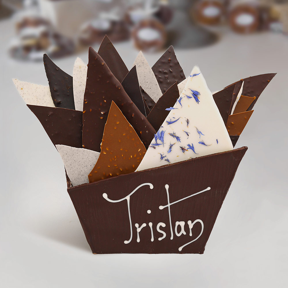 Panier de Feuillantines noir 54% Tristan Chocolatier Suisse